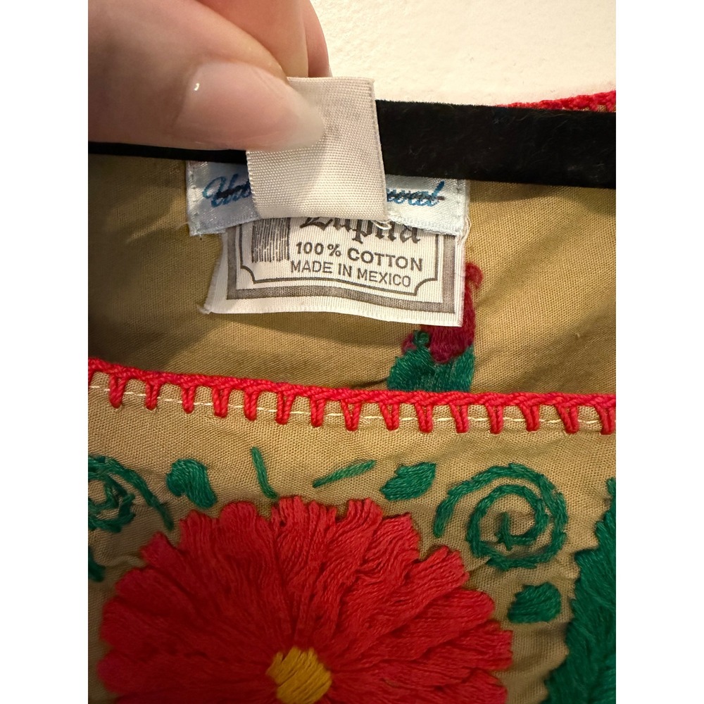 Urban Renewal Vtg Tan Floral Embroidered Boho Puff Sleeve Crop Top Milkmaid - Picture 5 of 7